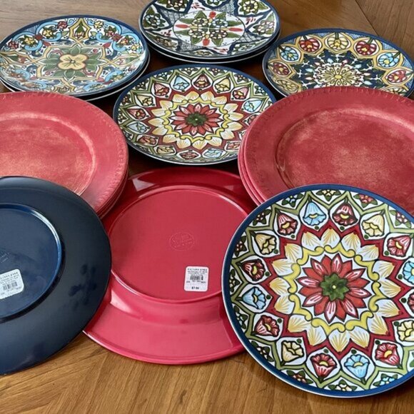 Pottery Barn Talavera SET of 4 Melamine Salad/Appetizer Plates Multicolor Floral - Picture 2 of 13